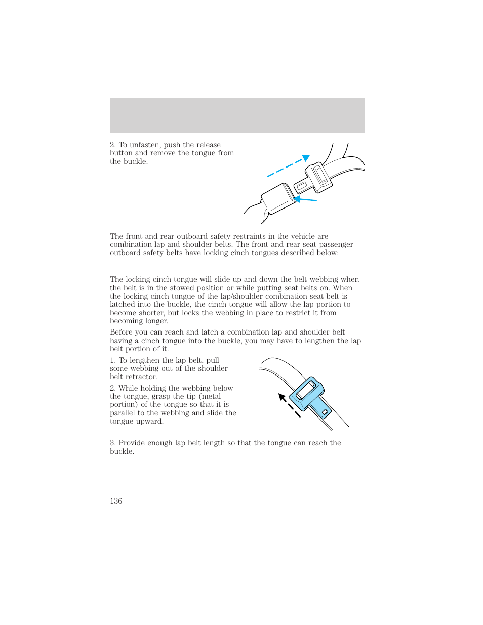 Seating and safety restraints | FORD 2001 Windstar User Manual | Page 136 / 288