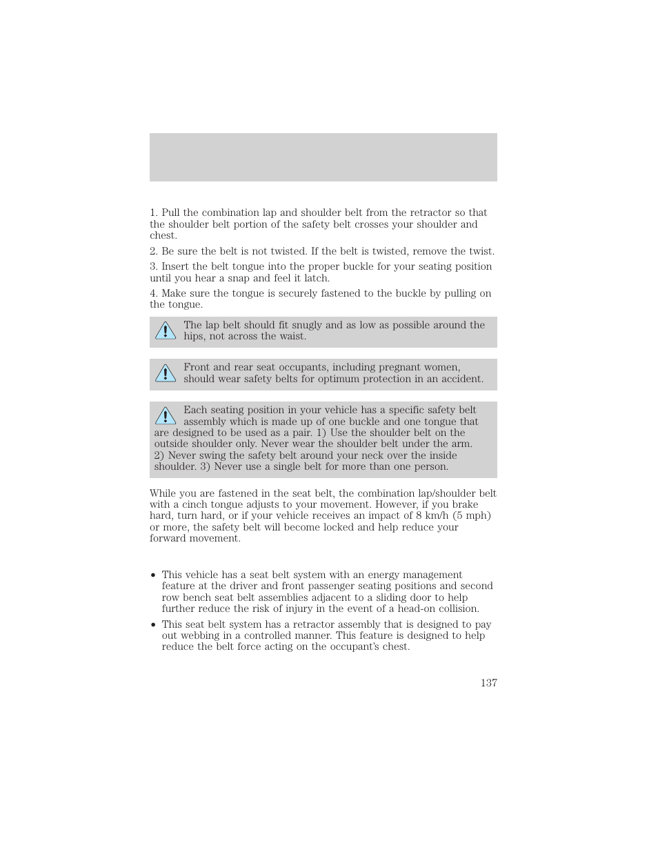 Seating and safety restraints | FORD 2001 Windstar User Manual | Page 137 / 288