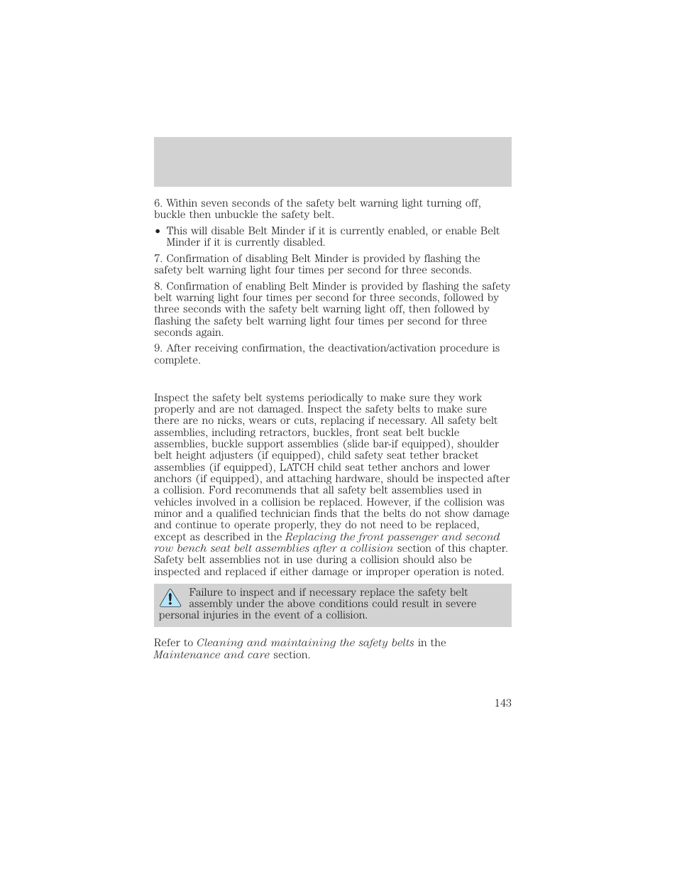 Seating and safety restraints | FORD 2001 Windstar User Manual | Page 143 / 288