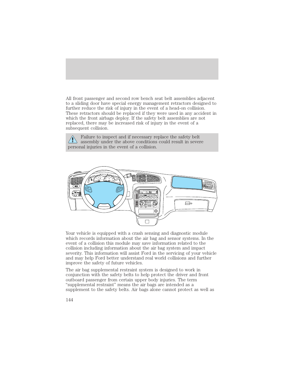 Seating and safety restraints | FORD 2001 Windstar User Manual | Page 144 / 288