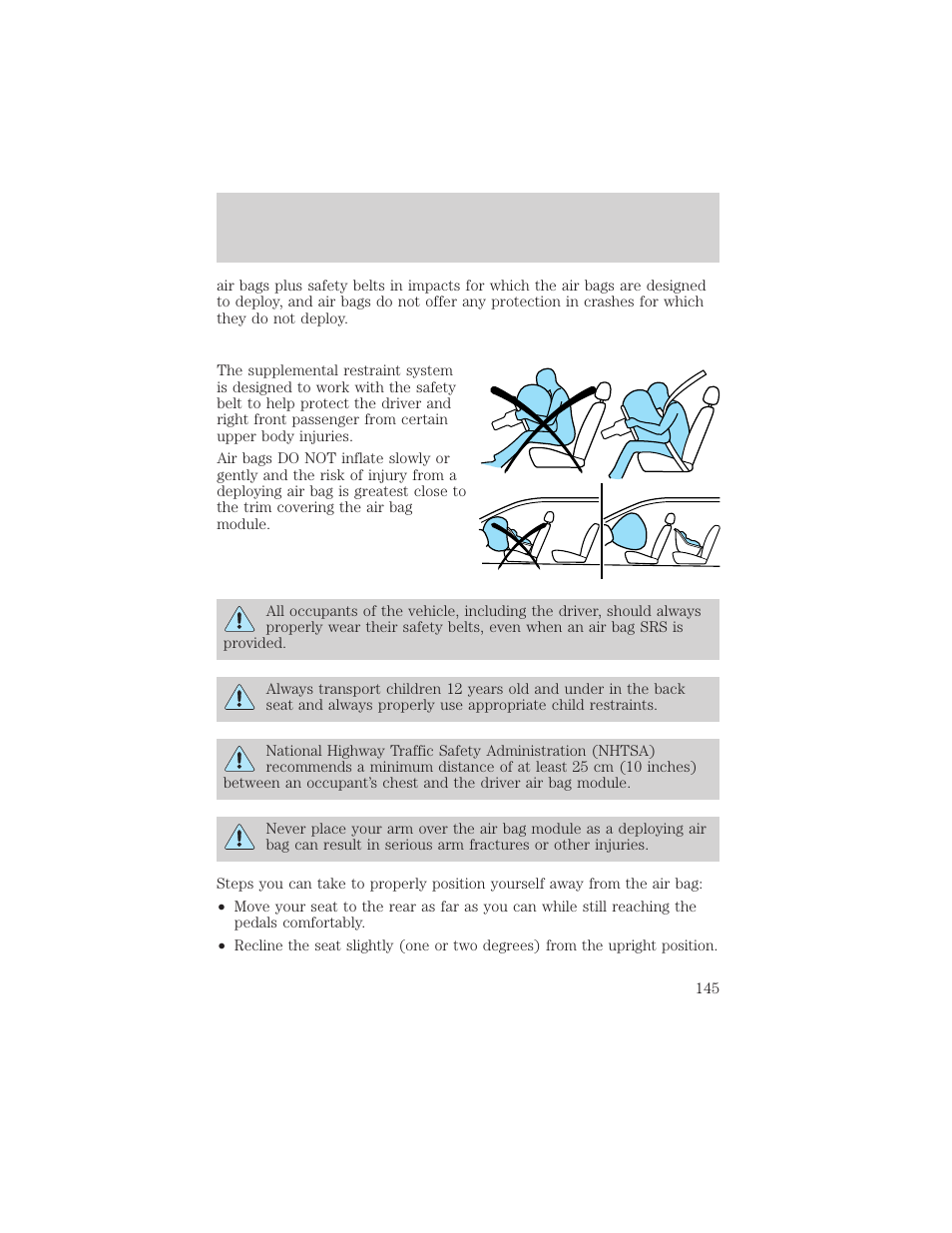 Seating and safety restraints | FORD 2001 Windstar User Manual | Page 145 / 288