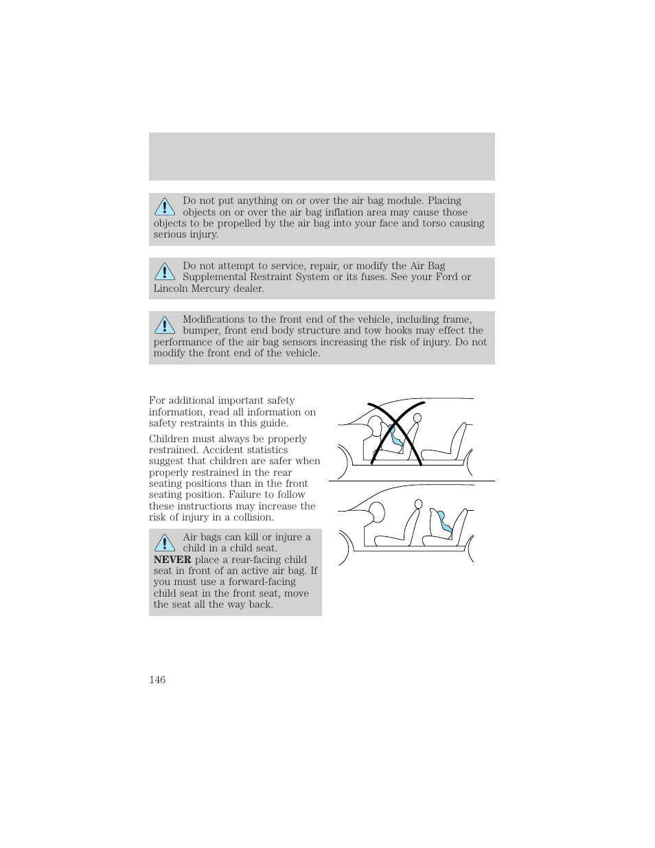 Seating and safety restraints | FORD 2001 Windstar User Manual | Page 146 / 288