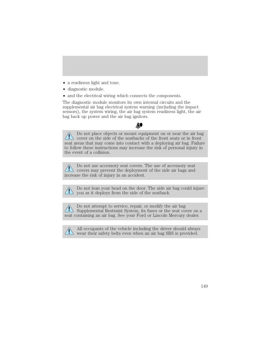 Seating and safety restraints | FORD 2001 Windstar User Manual | Page 149 / 288