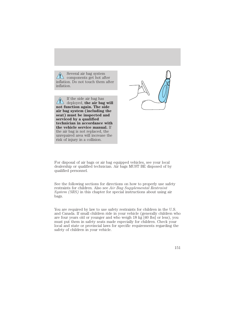 Seating and safety restraints | FORD 2001 Windstar User Manual | Page 151 / 288