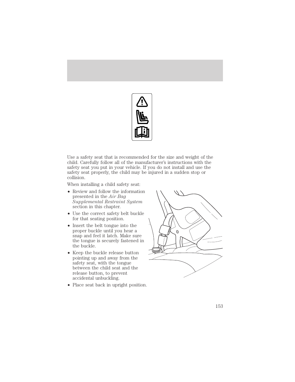 Seating and safety restraints | FORD 2001 Windstar User Manual | Page 153 / 288