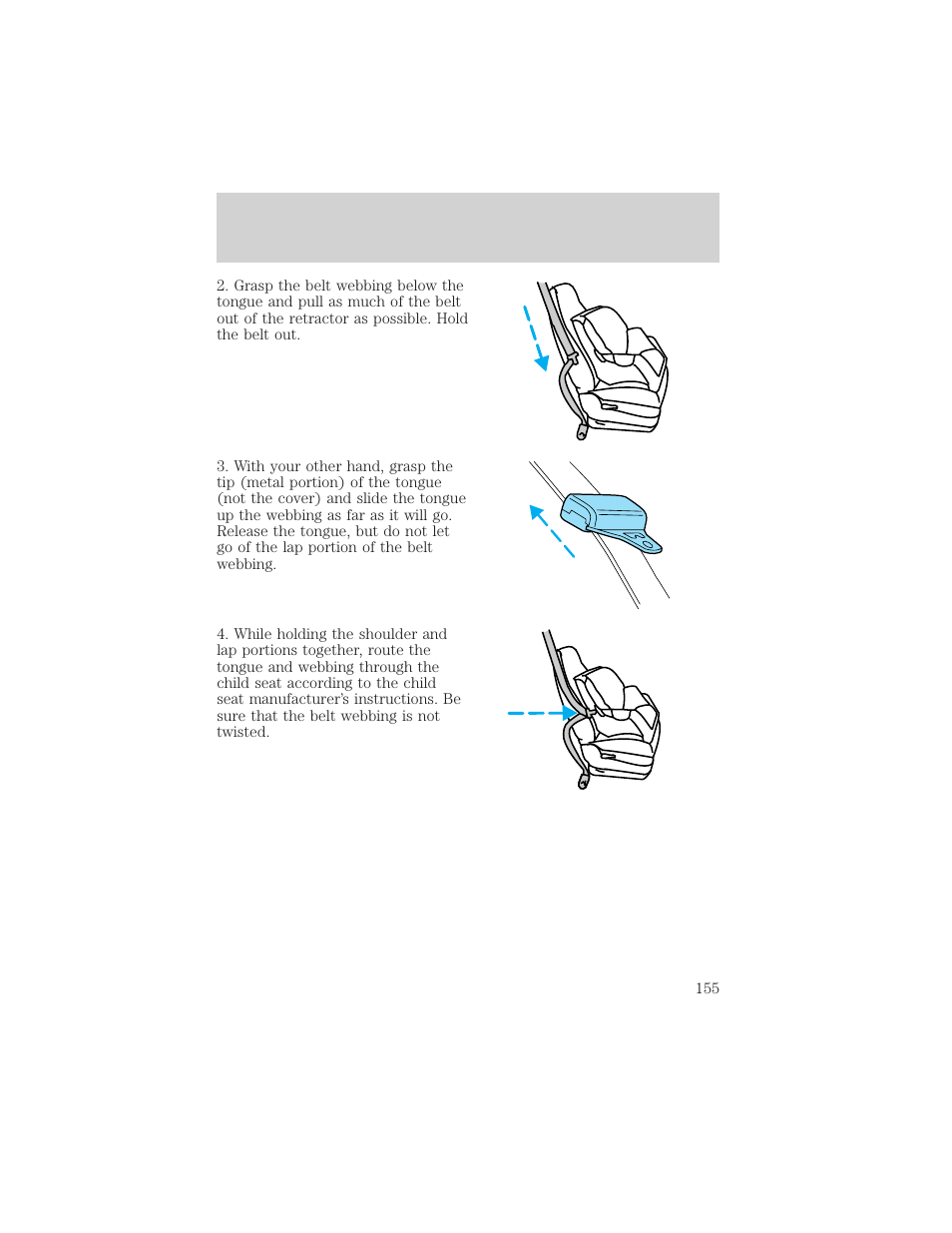 Seating and safety restraints | FORD 2001 Windstar User Manual | Page 155 / 288