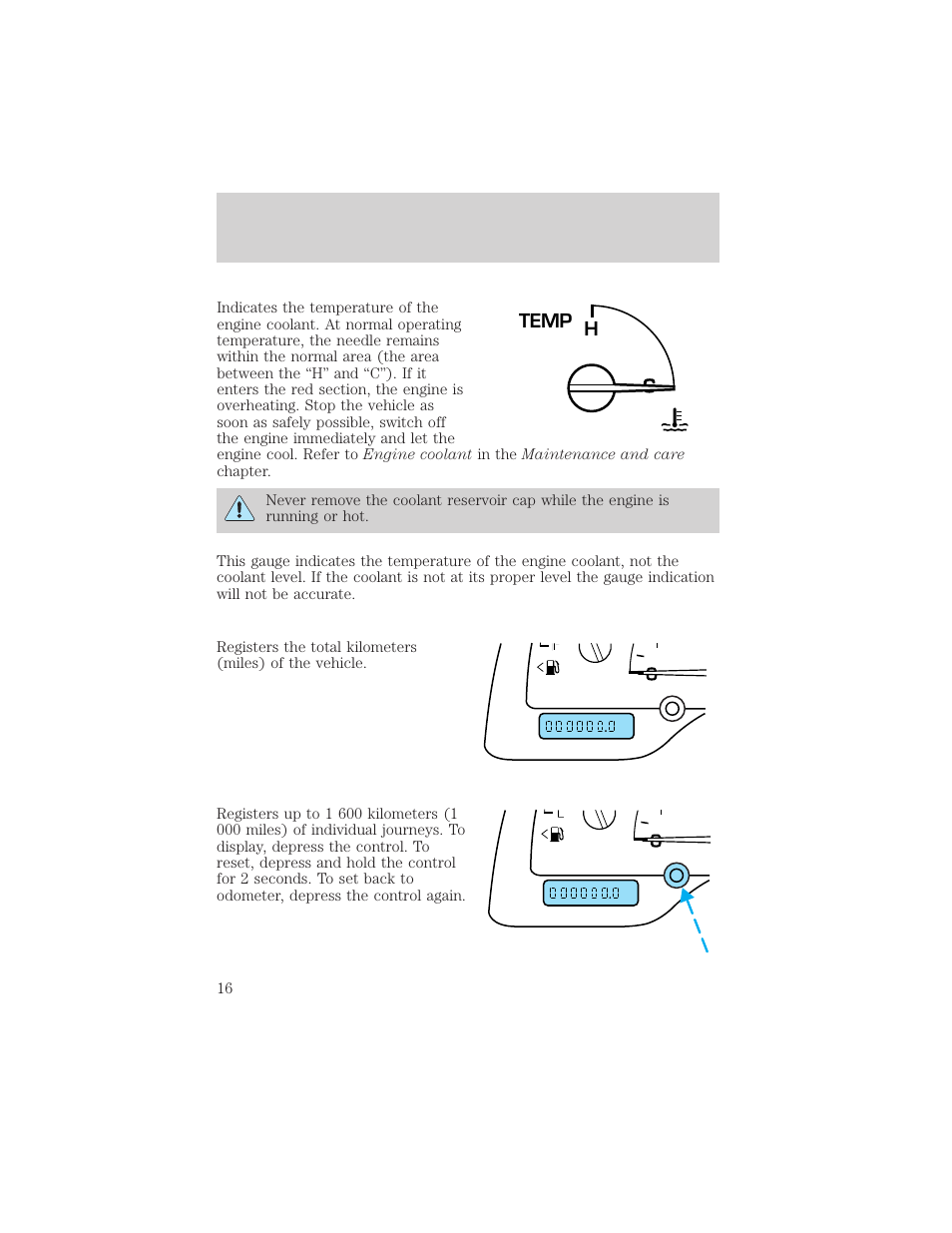 Instrumentation, Temp h | FORD 2001 Windstar User Manual | Page 16 / 288