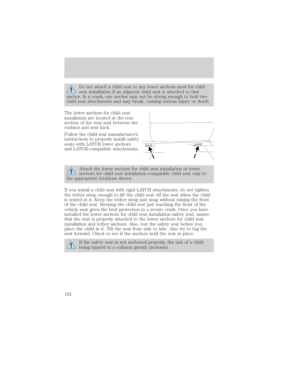 Seating and safety restraints | FORD 2001 Windstar User Manual | Page 162 / 288