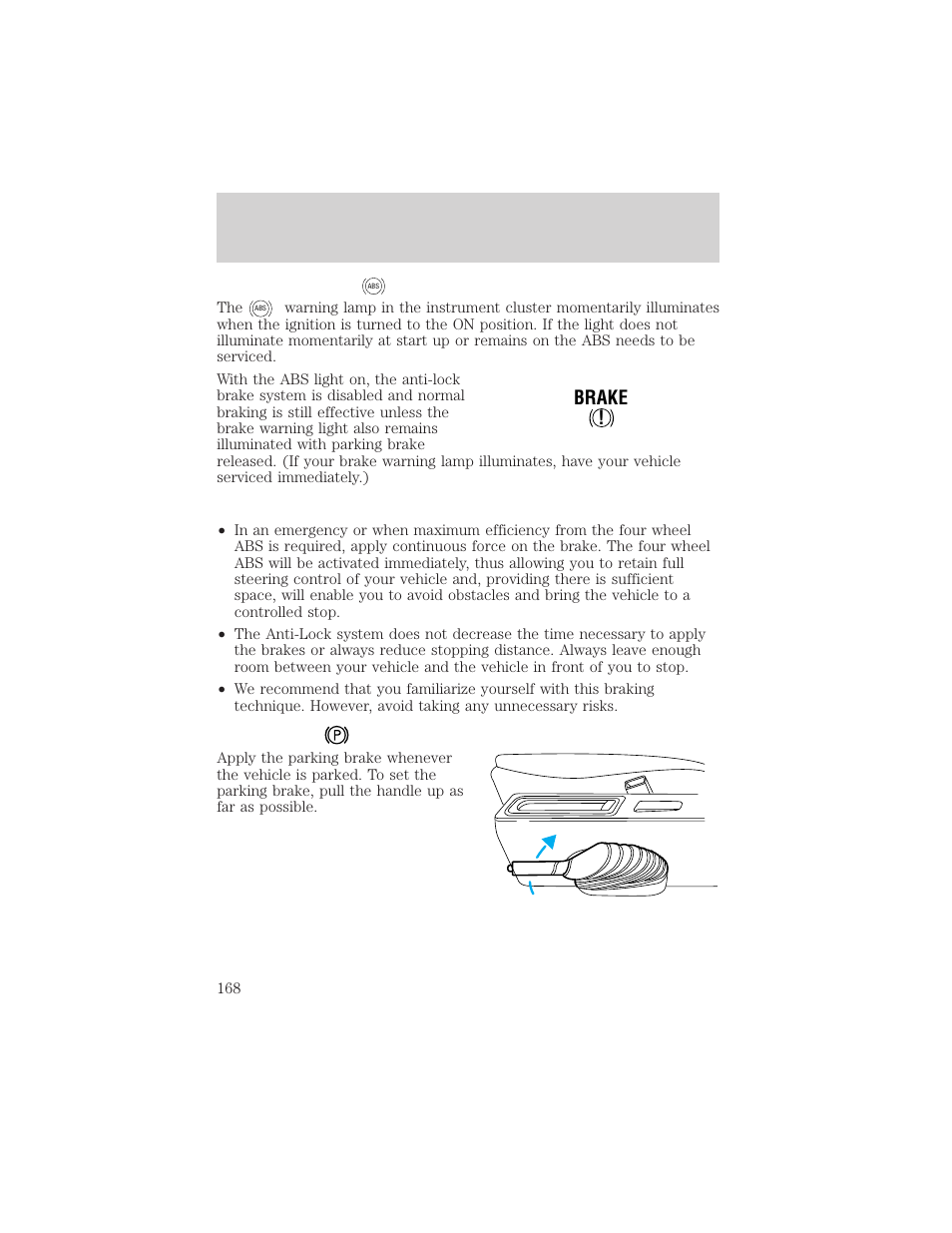 Driving, Brake | FORD 2001 Windstar User Manual | Page 168 / 288