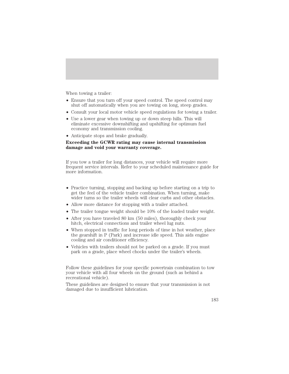 Driving | FORD 2001 Windstar User Manual | Page 183 / 288