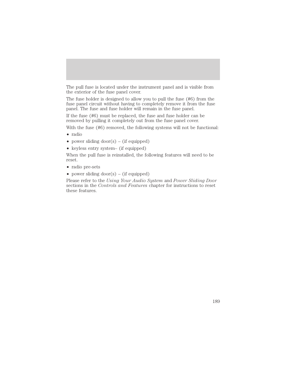 Roadside emergencies | FORD 2001 Windstar User Manual | Page 189 / 288