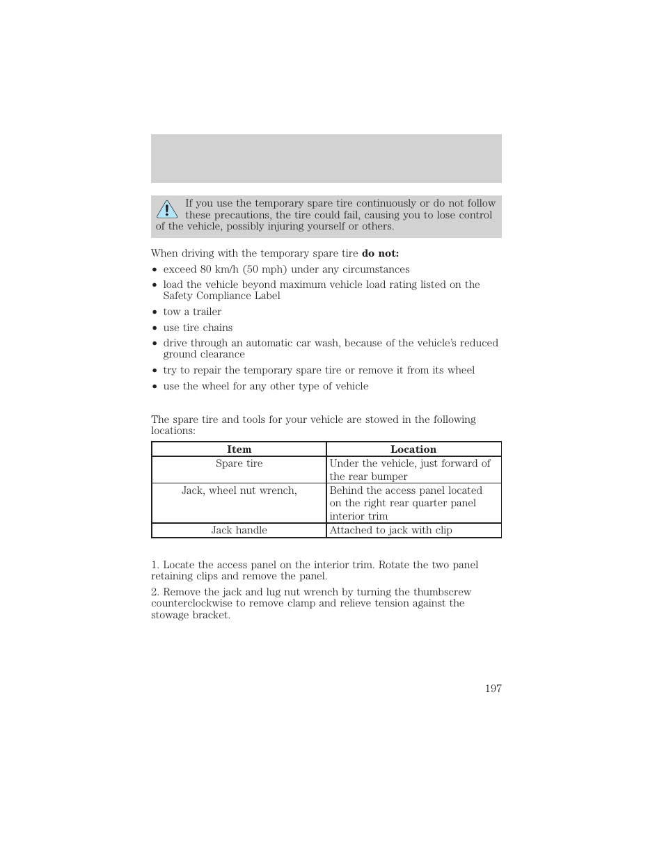 Roadside emergencies | FORD 2001 Windstar User Manual | Page 197 / 288