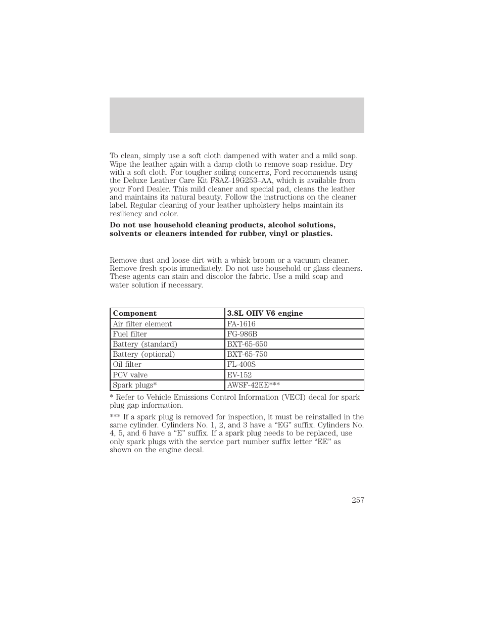 Capacities and specifications | FORD 2001 Windstar User Manual | Page 257 / 288