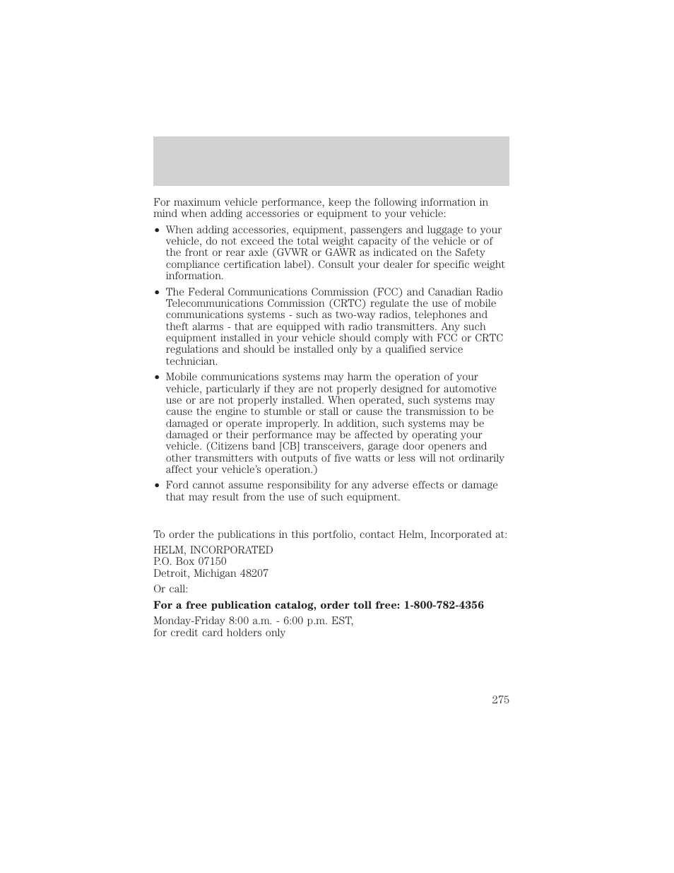 Customer assistance | FORD 2001 Windstar User Manual | Page 275 / 288