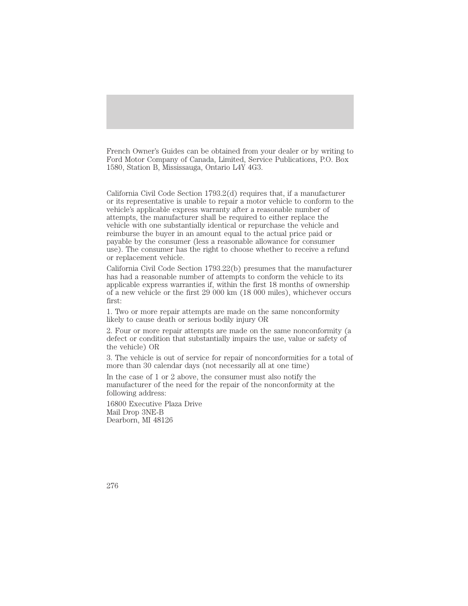 Customer assistance | FORD 2001 Windstar User Manual | Page 276 / 288