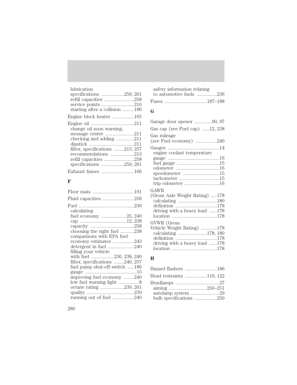 Index | FORD 2001 Windstar User Manual | Page 280 / 288