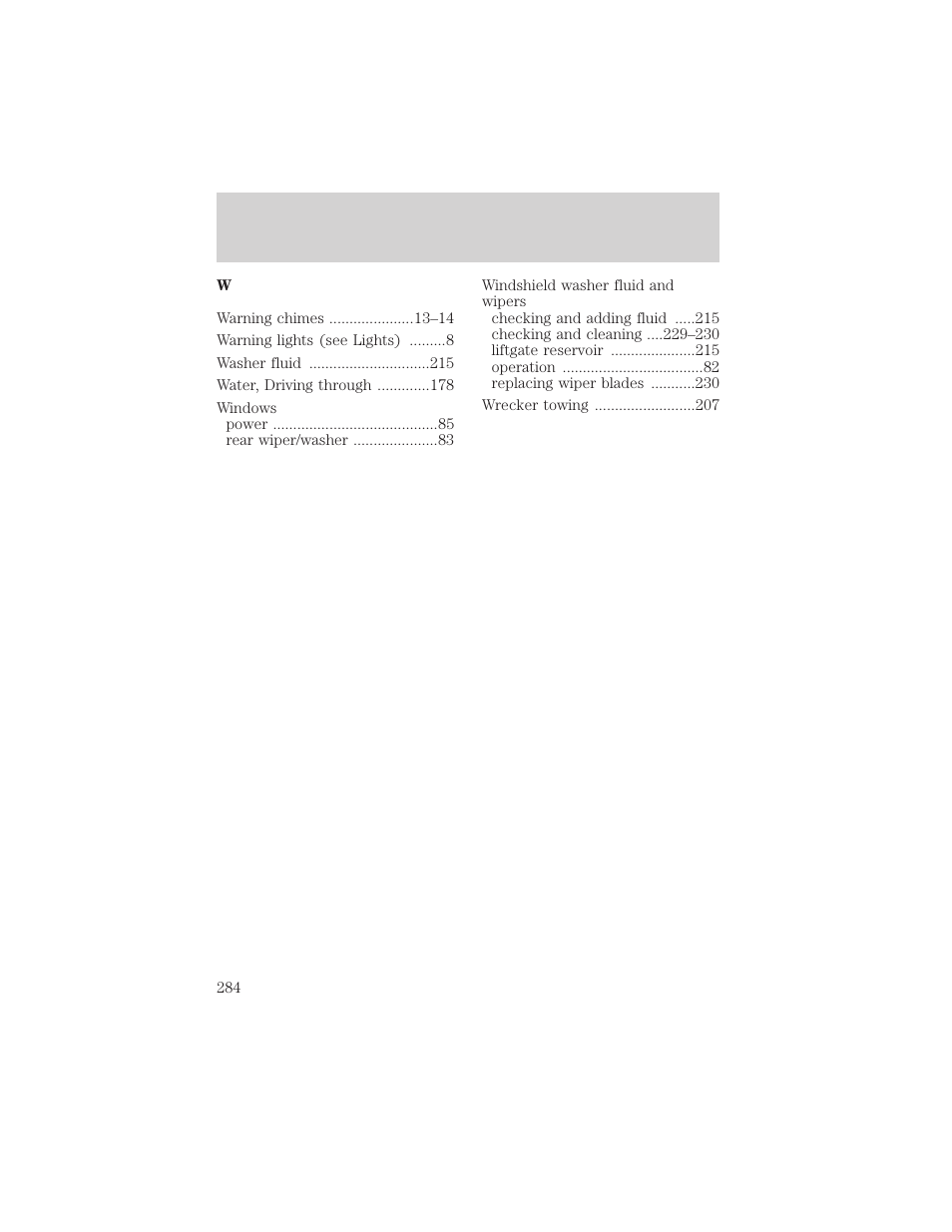 Index | FORD 2001 Windstar User Manual | Page 284 / 288