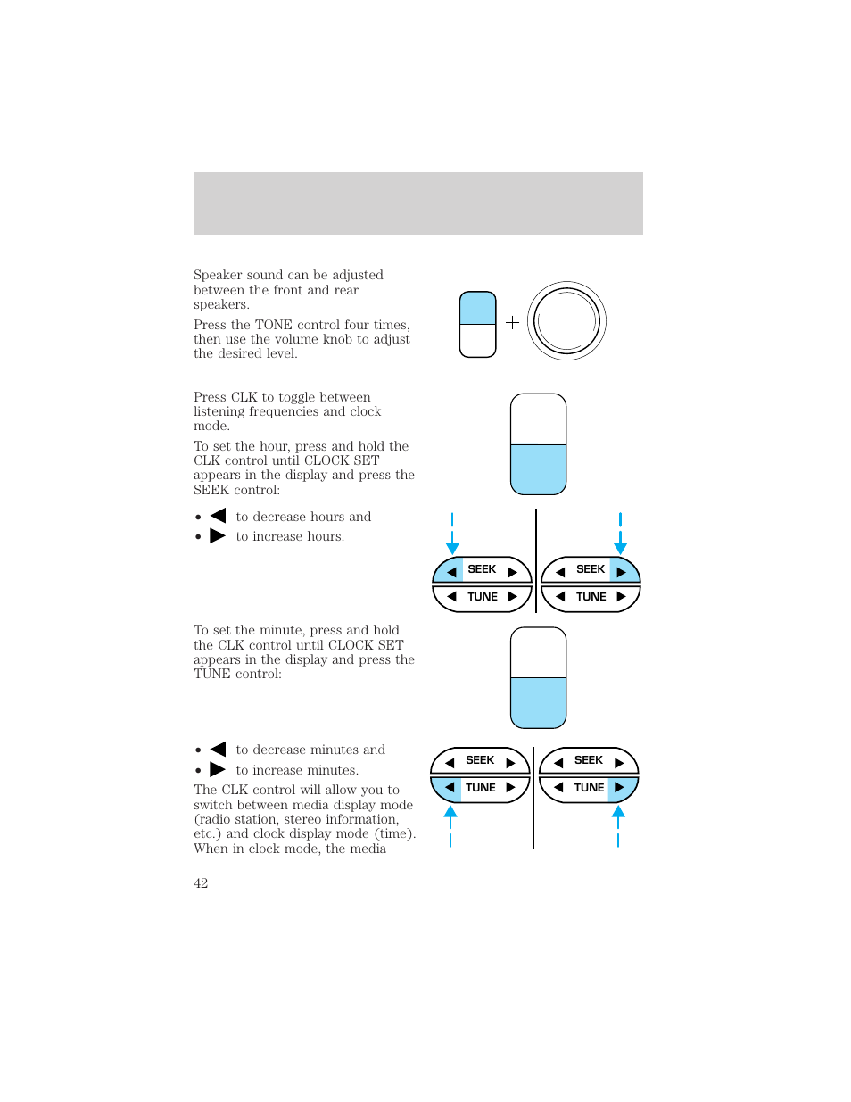 Tone clk, Controls and features | FORD 2001 Windstar User Manual | Page 42 / 288