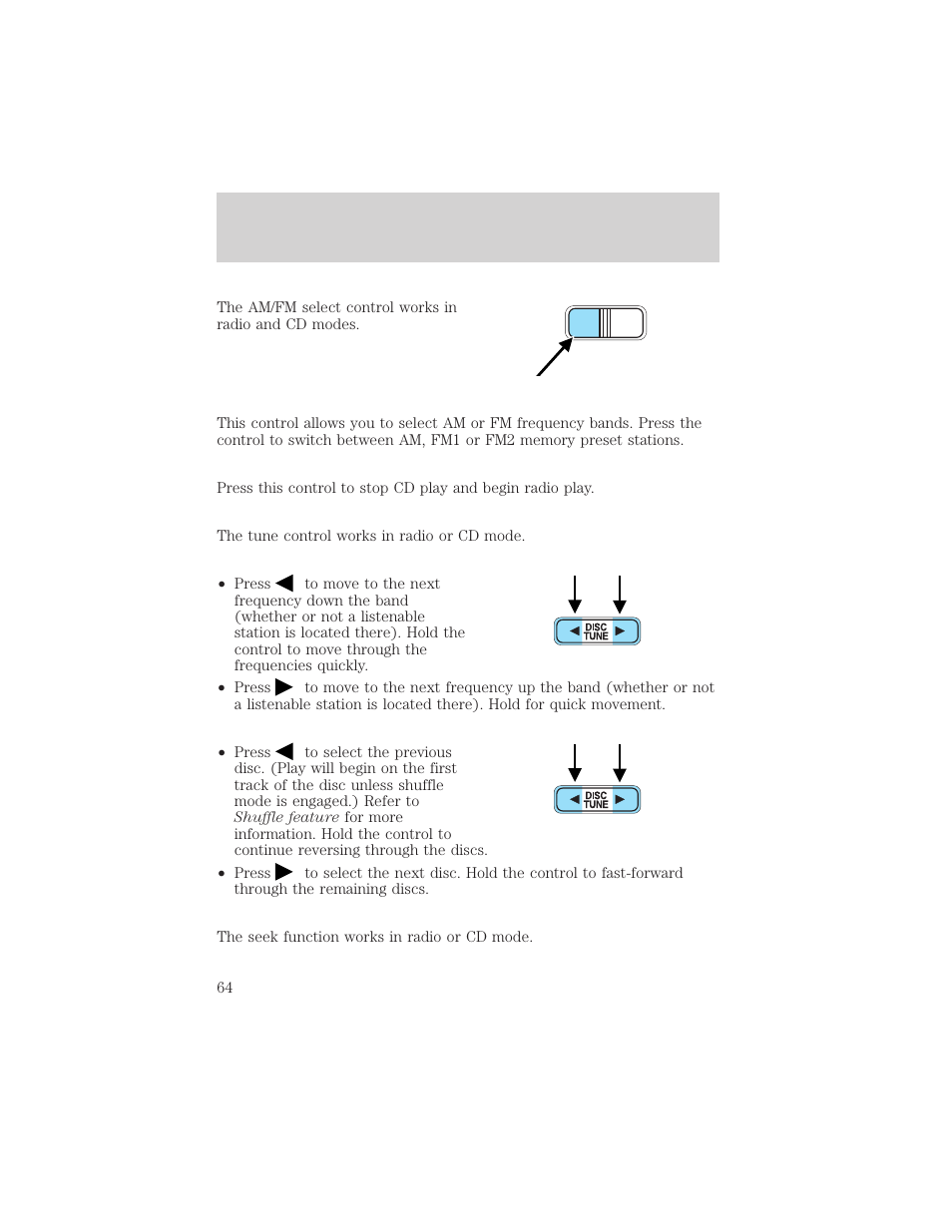 Controls and features | FORD 2001 Windstar User Manual | Page 64 / 288