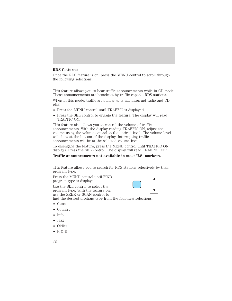 Controls and features | FORD 2001 Windstar User Manual | Page 72 / 288