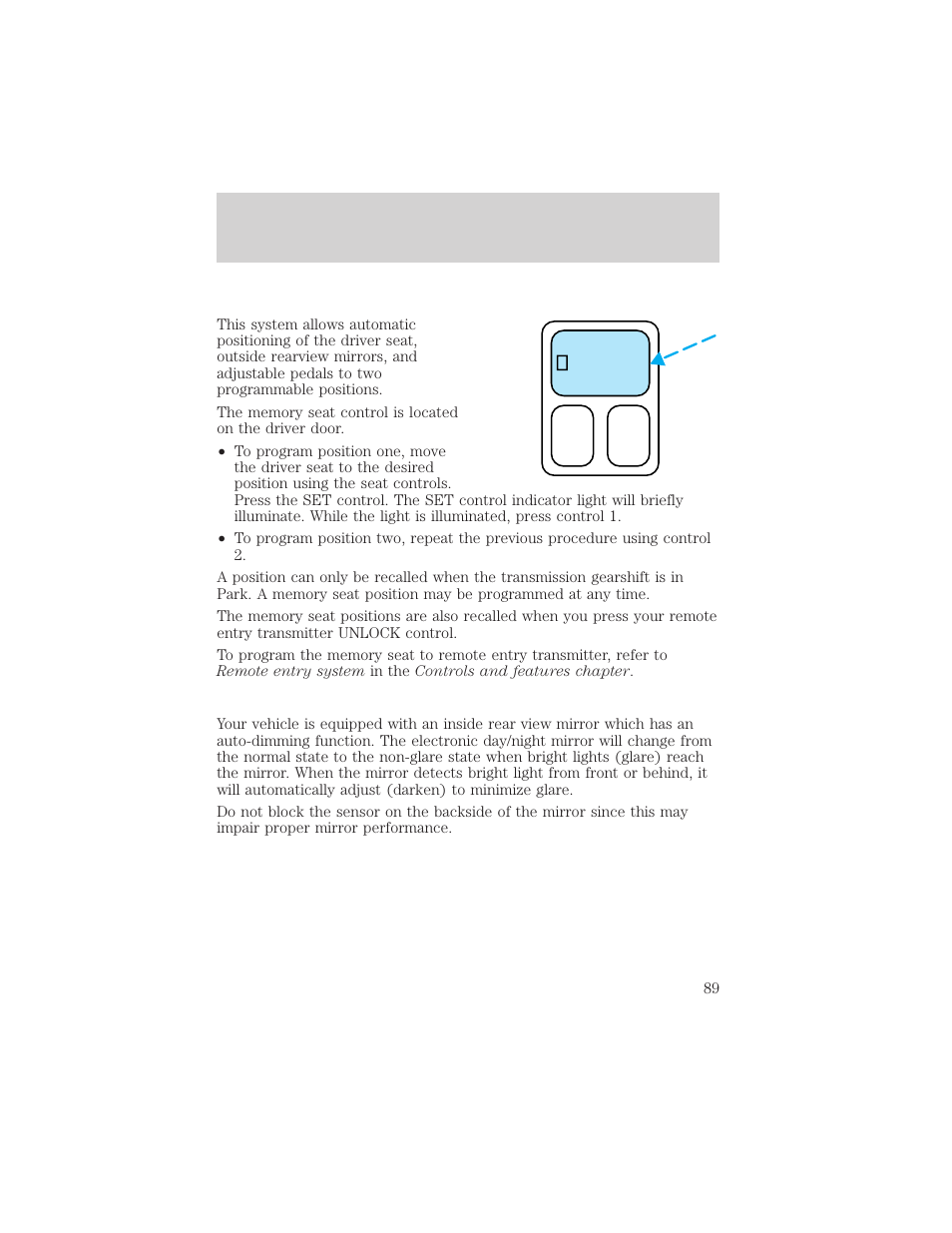 Controls and features | FORD 2001 Windstar User Manual | Page 89 / 288