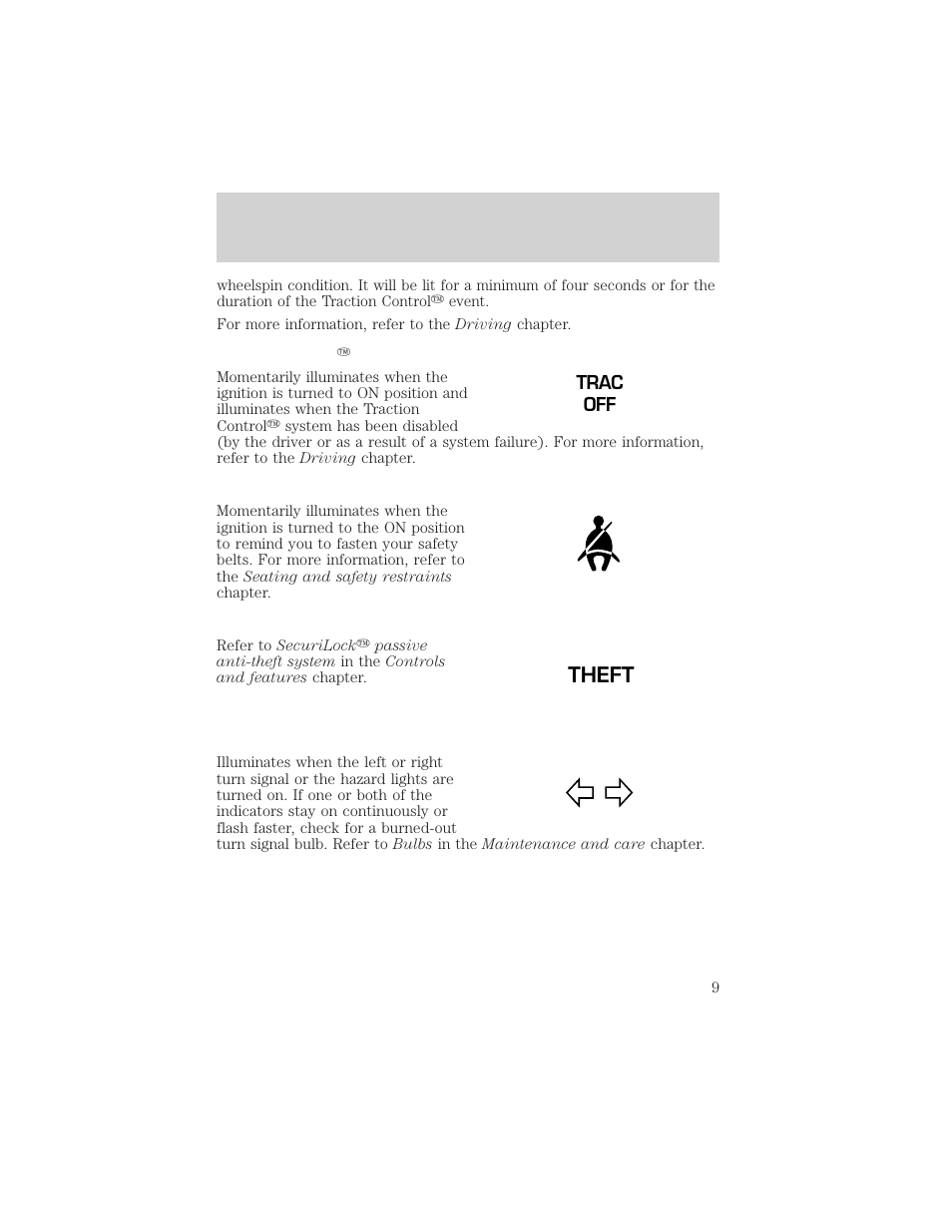 Theft, Instrumentation | FORD 2001 Windstar User Manual | Page 9 / 288