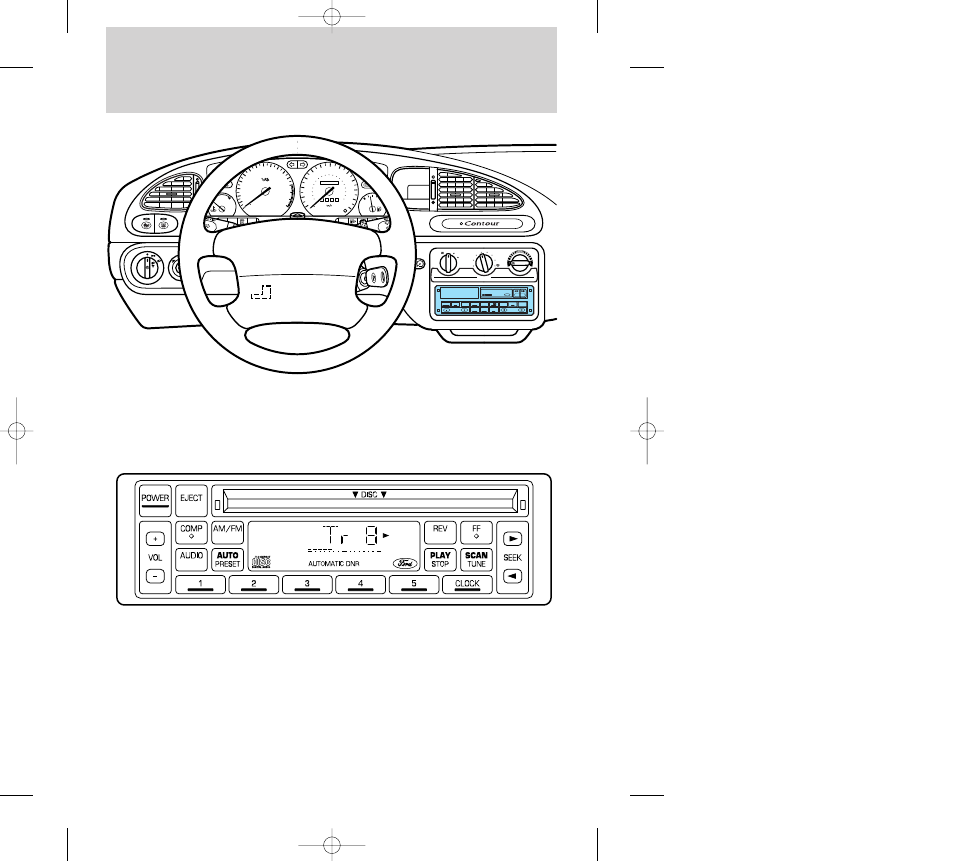 Controls and features, Clock traction trol, Audio systems compact disc radio | FORD 2000 Contour User Manual | Page 34 / 248