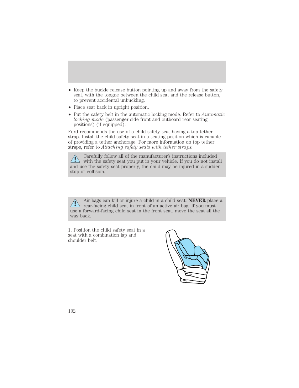 Seating and safety restraints | FORD 2000 Excursion v.1 User Manual | Page 102 / 232