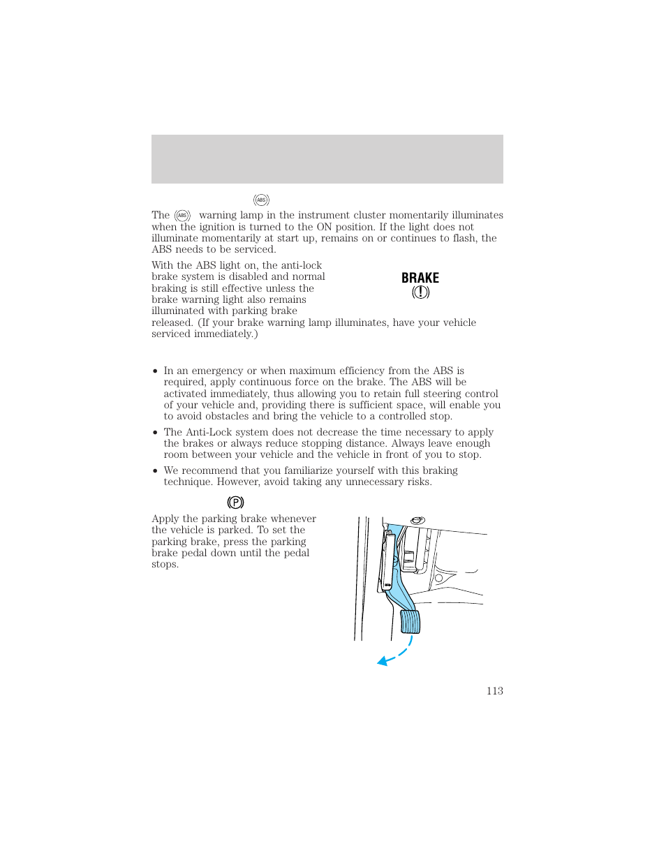Driving, Brake | FORD 2000 Excursion v.1 User Manual | Page 113 / 232