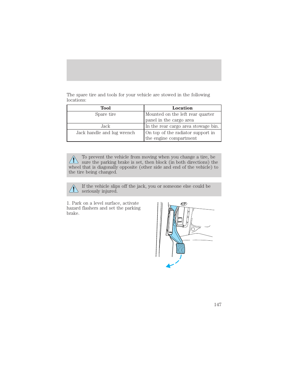 Roadside emergencies | FORD 2000 Excursion v.1 User Manual | Page 147 / 232