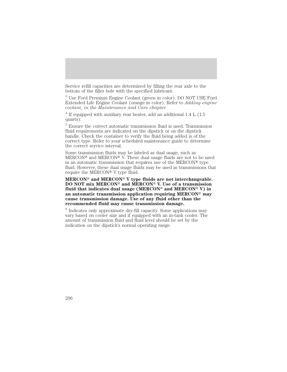 Capacities and specifications | FORD 2000 Excursion v.1 User Manual | Page 206 / 232