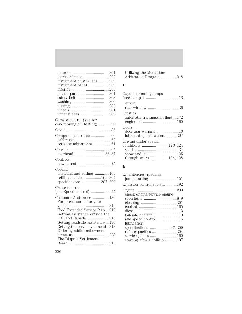Index | FORD 2000 Excursion v.1 User Manual | Page 226 / 232