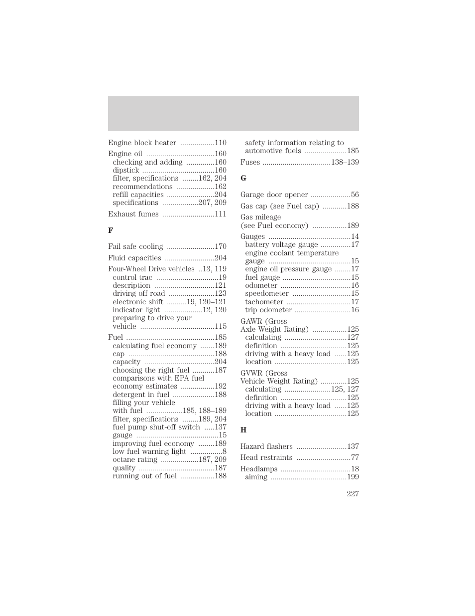Index | FORD 2000 Excursion v.1 User Manual | Page 227 / 232