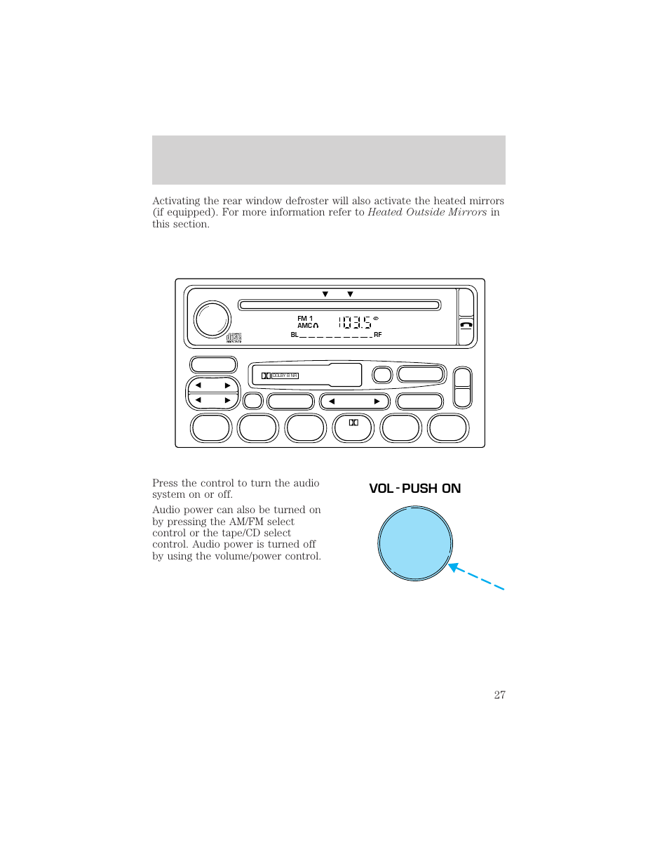 Controls and features, Vol - push on | FORD 2000 Excursion v.1 User Manual | Page 27 / 232