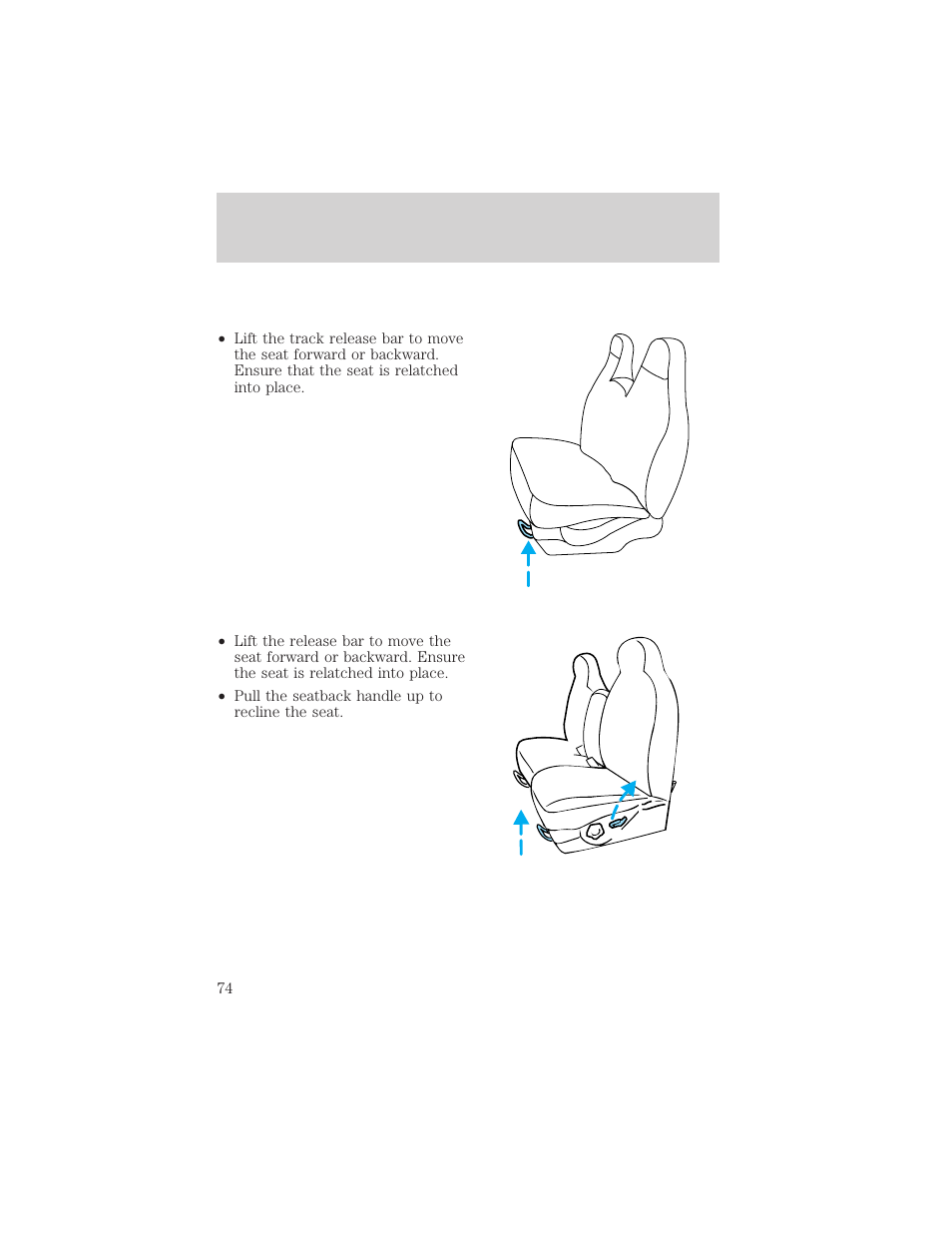 Seating and safety restraints | FORD 2000 Excursion v.1 User Manual | Page 74 / 232