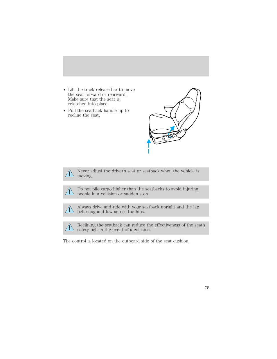 Seating and safety restraints | FORD 2000 Excursion v.1 User Manual | Page 75 / 232