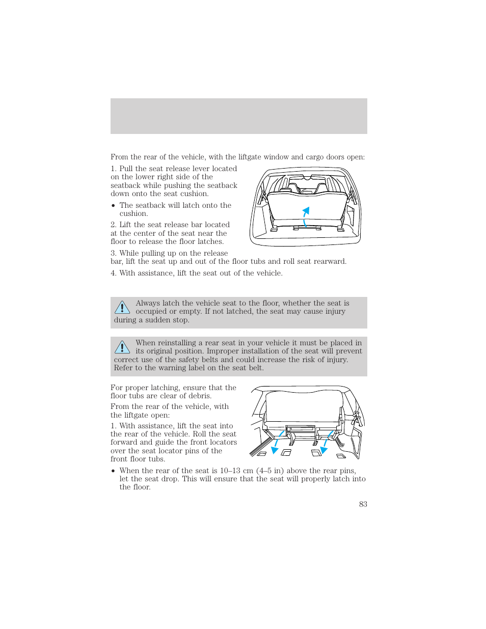 Seating and safety restraints | FORD 2000 Excursion v.1 User Manual | Page 83 / 232