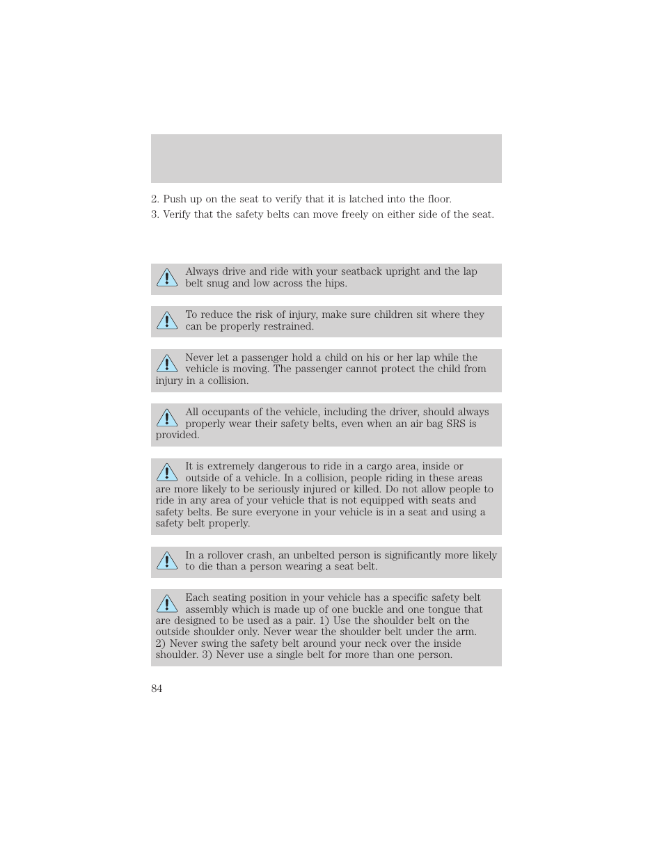 Seating and safety restraints | FORD 2000 Excursion v.1 User Manual | Page 84 / 232