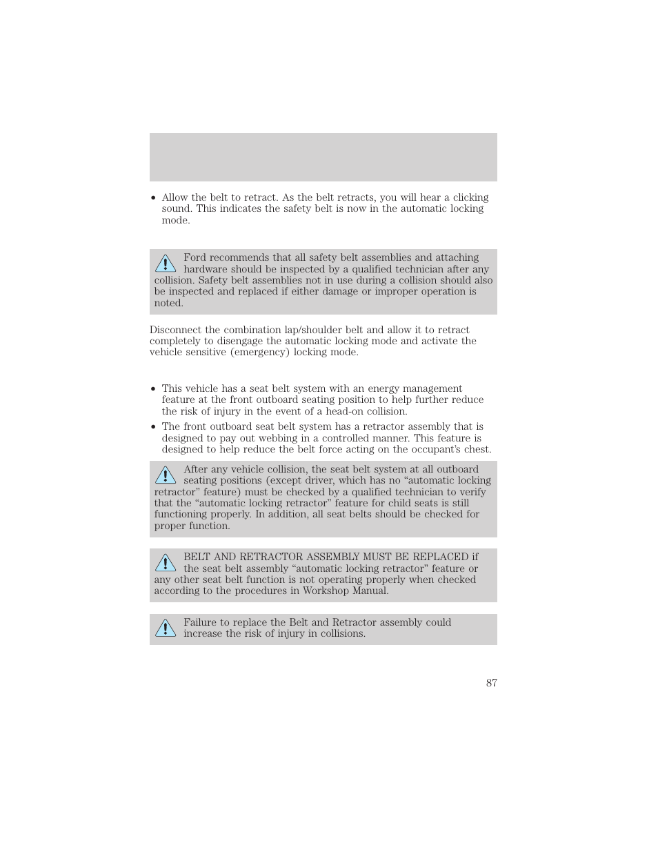 Seating and safety restraints | FORD 2000 Excursion v.1 User Manual | Page 87 / 232