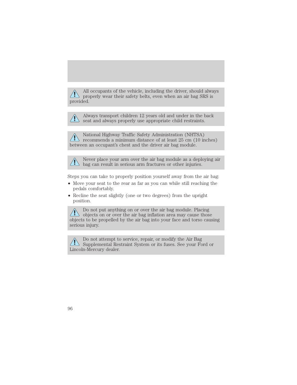Seating and safety restraints | FORD 2000 Excursion v.1 User Manual | Page 96 / 232