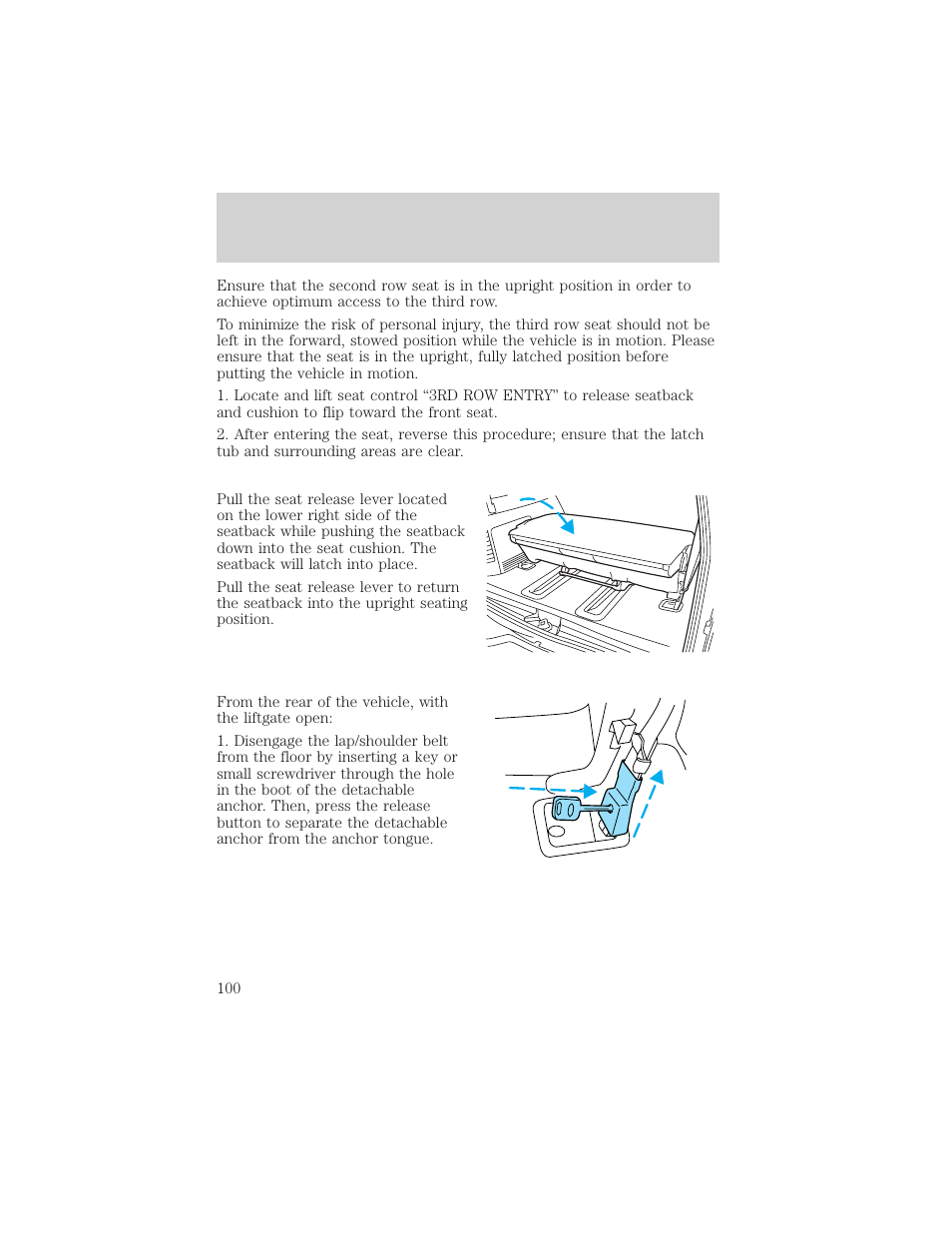 Seating and safety restraints | FORD 2000 Expedition User Manual | Page 100 / 256