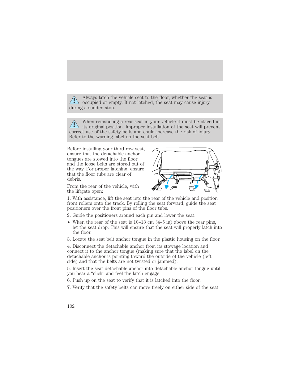 Seating and safety restraints | FORD 2000 Expedition User Manual | Page 102 / 256