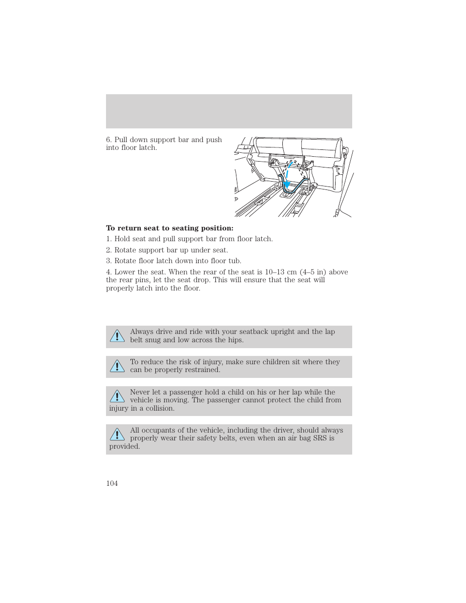 Seating and safety restraints | FORD 2000 Expedition User Manual | Page 104 / 256