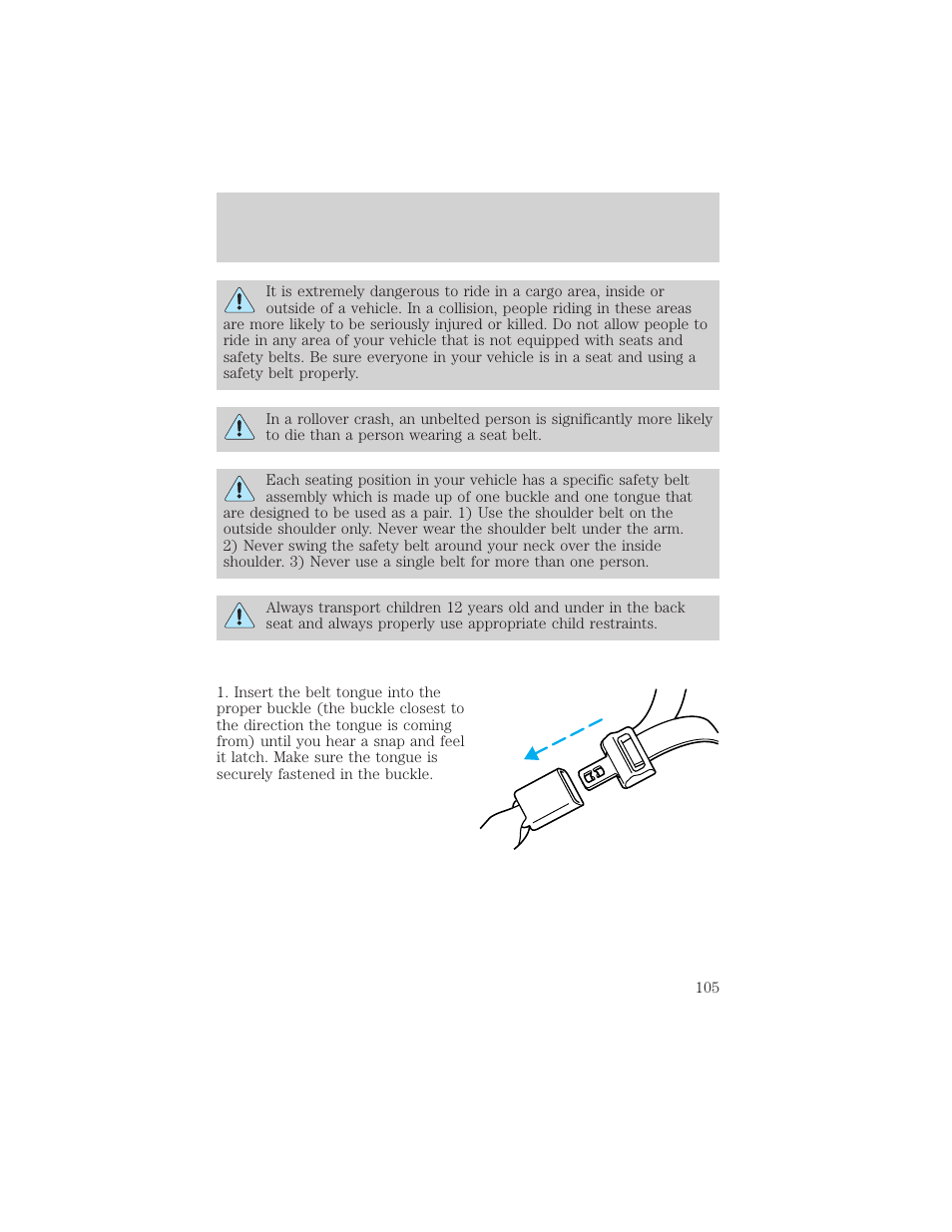 Seating and safety restraints | FORD 2000 Expedition User Manual | Page 105 / 256
