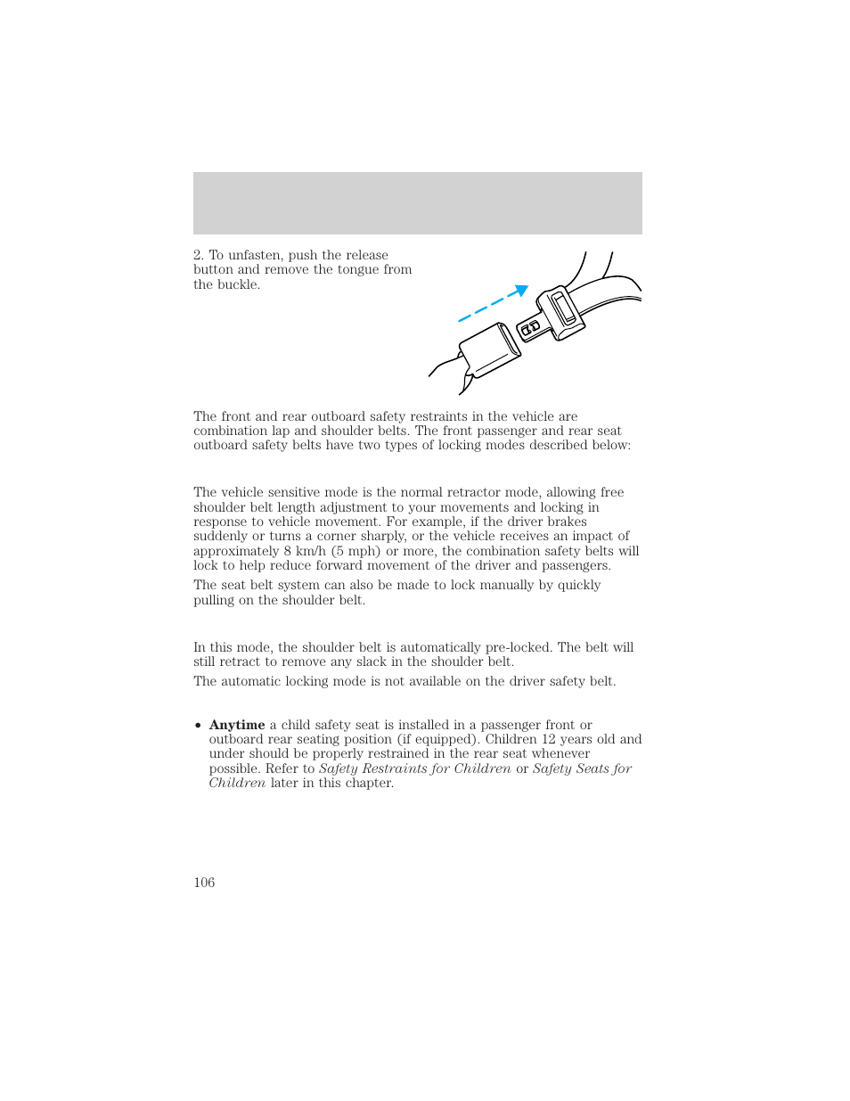 Seating and safety restraints | FORD 2000 Expedition User Manual | Page 106 / 256