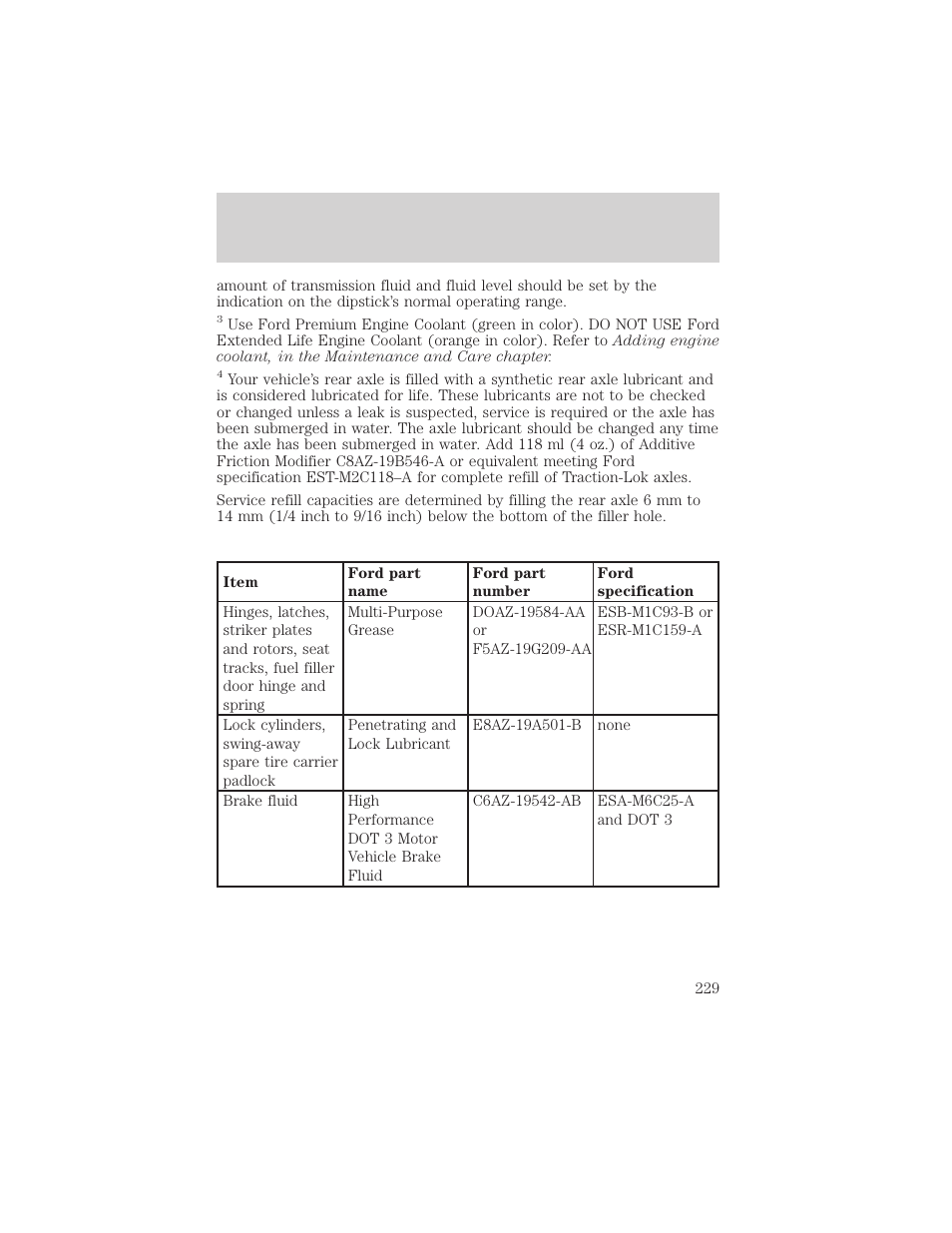 Capacities and specifications | FORD 2000 Expedition User Manual | Page 229 / 256