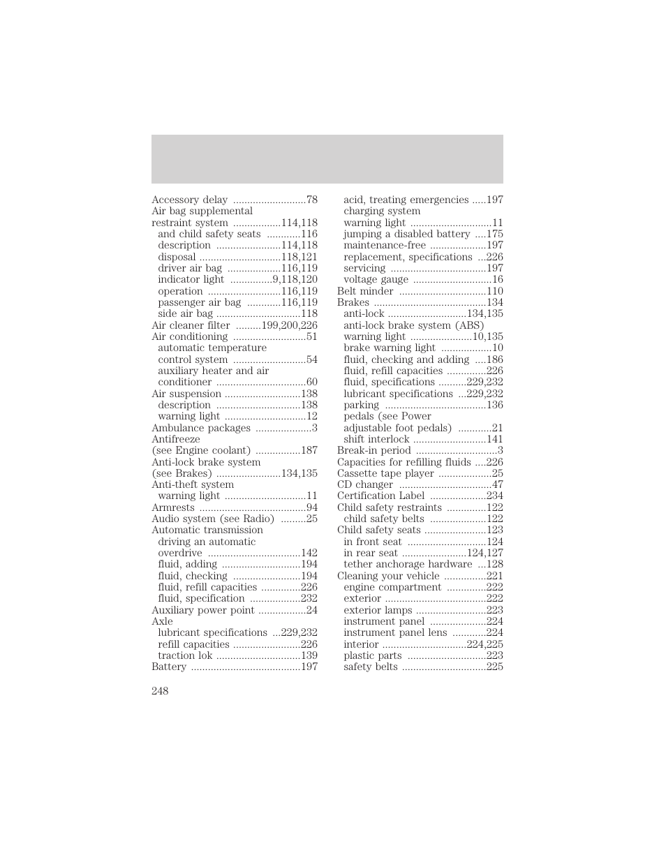 Index | FORD 2000 Expedition User Manual | Page 248 / 256