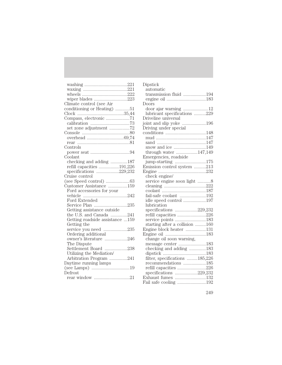 Index | FORD 2000 Expedition User Manual | Page 249 / 256