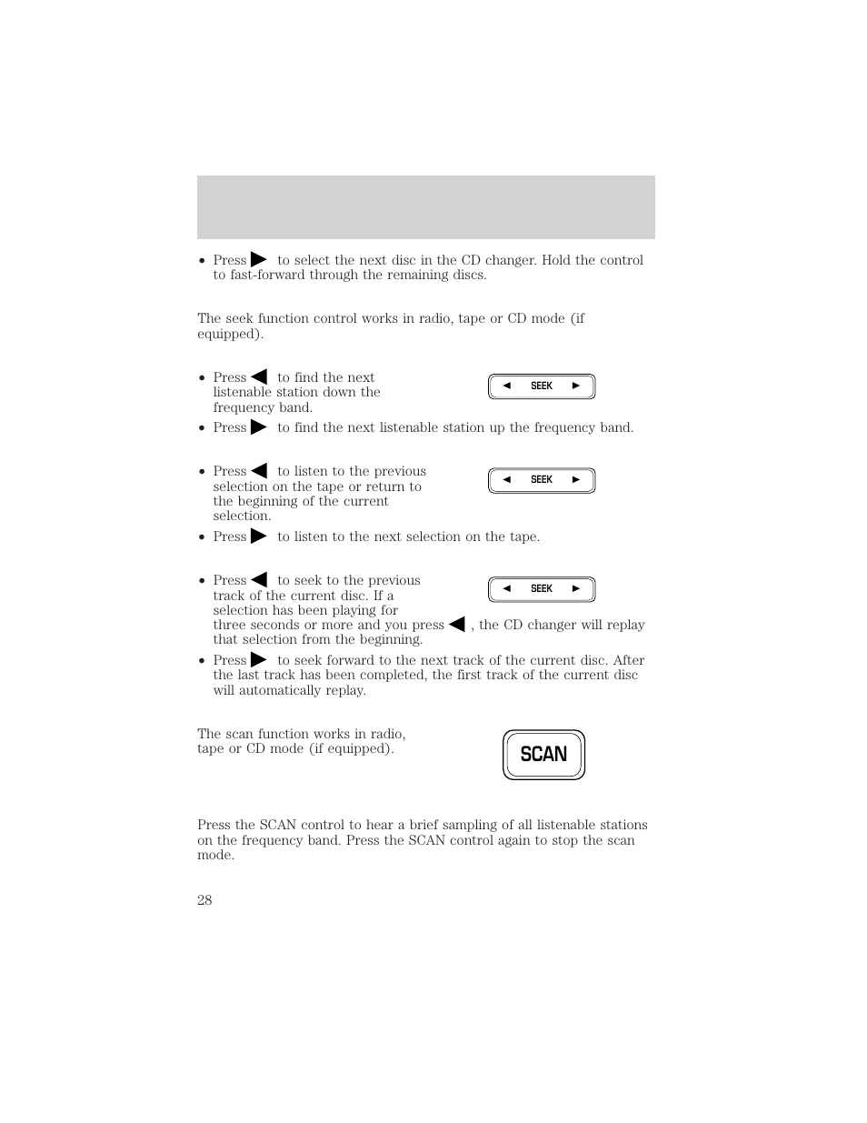 Scan, Controls and features | FORD 2000 Expedition User Manual | Page 28 / 256