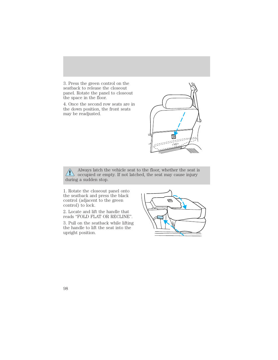 Seating and safety restraints | FORD 2000 Expedition User Manual | Page 98 / 256